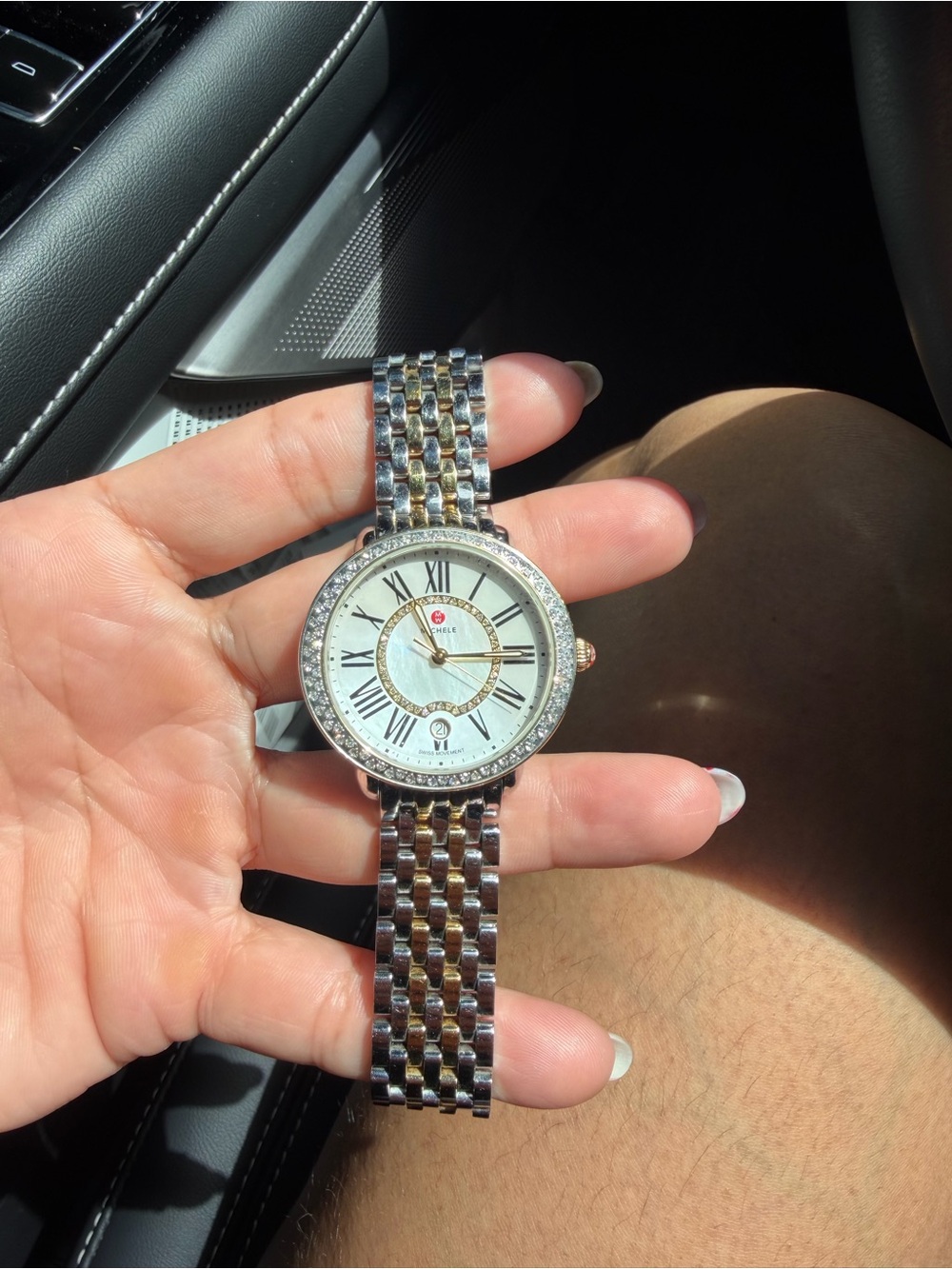 Michele Two-Tone Crystal Bezel Watch with Mother-of-Pearl Dial